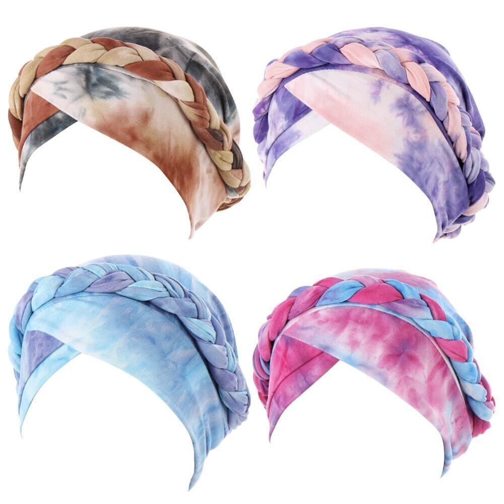 1123 4 Pieces Turban Hat Head Wrap Chemo Cap Ethnic Bohemia Tie Dye